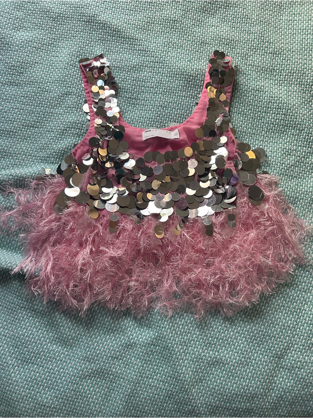 ASOS Pink Sequin & Feather Crop Top